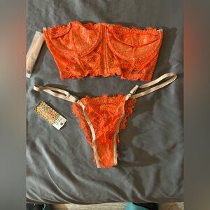 Elegant Orange Lace Bralette and Panty Set